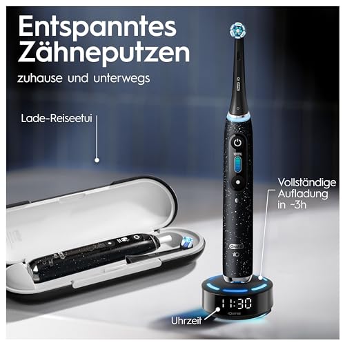 Oral-B iO Series 10 Elektrische Zahnbürste/Electric Toothbrush, 7 Putzmodi für Zahnpflege, iOSense, Farbdisplay, Lade-Reiseetui, Designed by Braun, cosmic black