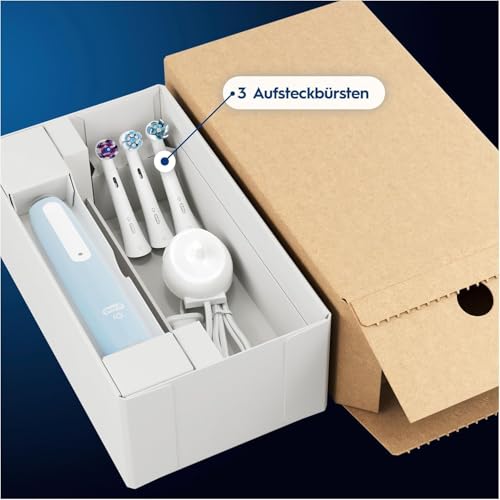 Oral-B iO Series 3 Plus Edition Elektrische Zahnbürste, Electric Toothbrush, PLUS 3 Aufsteckbürsten, 3 Putzmodi für Zahnpflege, Designed by Braun, TESTSIEGER Stiftung Warentest (12/2024), Ice Blau