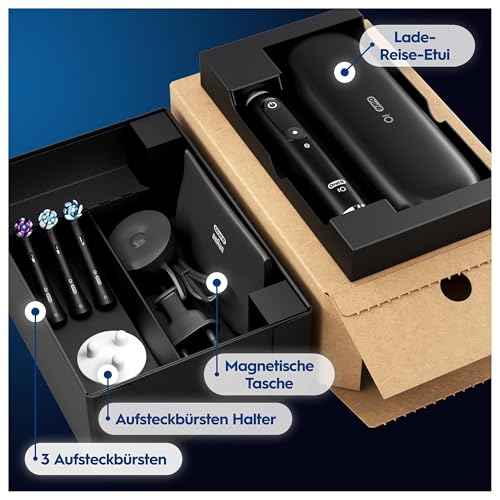 Oral-B iO Series 9 Plus Edition Elektrische Zahnbürste, Electric Toothbrush, PLUS 3 Aufsteckbürsten, 7 Putzmodi für Zahnpflege, Lade-Reiseetui, Designed by Braun, black onyx