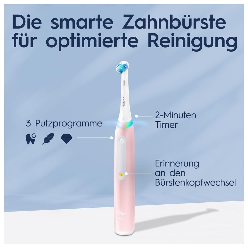 Oral-B iO 3N Elektrische Zahnbürste, Rosa, runde Bürste, weiche Mikrovibrationen, 3 Putzmodi, 1 Ladegerät, 1 Bürstenhalter, wiederaufladbar