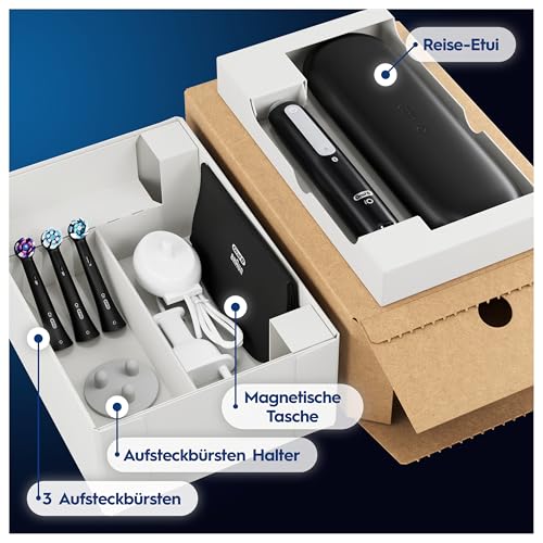 Oral-B iO Series 4 Plus Edition Elektrische Zahnbürste/Electric Toothbrush, PLUS 3 Aufsteckbürsten, 4 Putzmodi für Zahnpflege, Reiseetui, Designed by Braun, matt schwarz