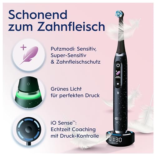 Oral-B iO Series 10 Plus Edition Elektrische Zahnbürste, Electric Toothbrush, PLUS 3 Aufsteckbürsten, 7 Putzmodi für Zahnpflege, Lade-Reiseetui, Designed by Braun, cosmic black