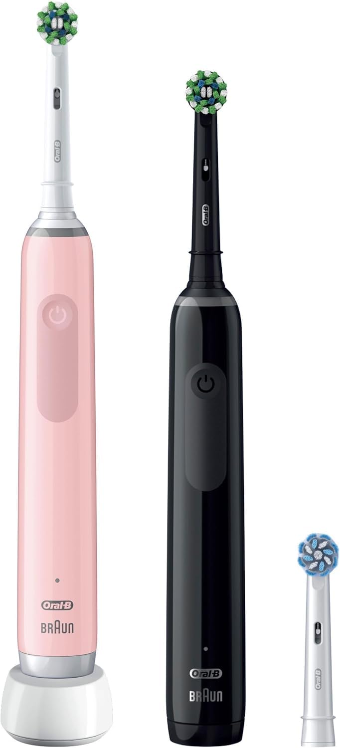 Oral-B Pro 3 3900 Elektrische Zahnbürste,Electric Toothbrush, Doppelpack, drei Putzmodi, 360° Andruckkontrolle für Zahnpflege, Designed by Braun, Geschenk Mann,Frau, Black,Pink