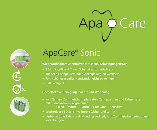 ApaCare Sonic Professional Schallzahnbürste | Elektrische Zahnbürste Schall | Schallzahnbürste Sensitive | Elektrische Zahnbürste Whitening