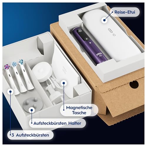 Oral-B iO Series 8 Plus Edition Elektrische Zahnbürste, Electric Toothbrush, PLUS 3 Aufsteckbürsten, 6 Putzmodi für Zahnpflege, Reiseetui, Designed by Braun, Violet Ametrine