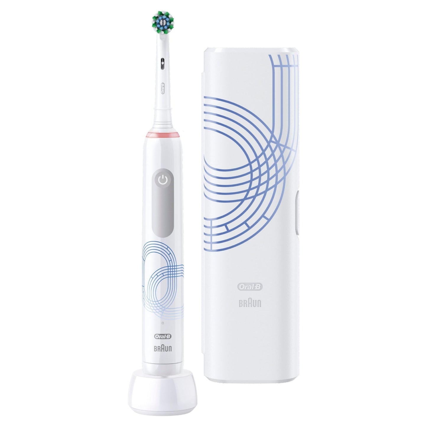 Oral-B Pro Series 3 Elektrische Zahnbürste/Electric Toothbrush, 1 Aufsteckbürste, 3 Putzmodi und visuelle 360° Andruckkontrolle für Zahnpflege, Reiseetui, Special Edition, Designed by Braun, white