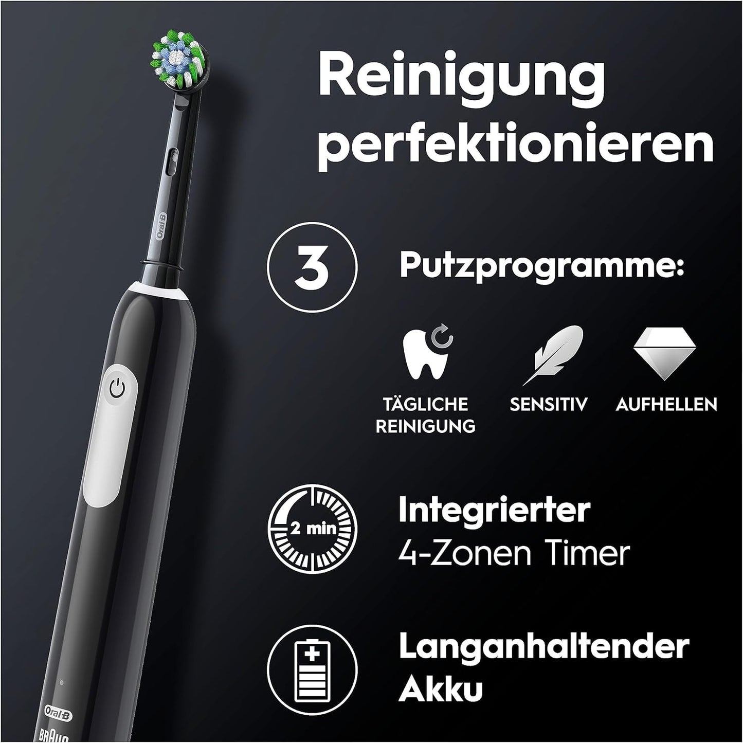 Oral-B Pro Series 1 Elektrische Zahnbürste/Electric Toothbrush, Doppelpack, 2 Aufsteckbürsten, 3 Putzmodi und Drucksensor für Zahnpflege, Designed by Braun, pink/black