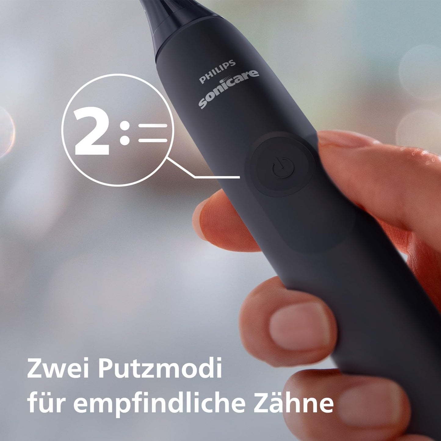 Philips Sonicare 4100 – elektrische Sonicare Zahnbürste für Erwachsene mit 1 x Philips W2 Optimal White Bürstenkopf in Schwarz, schlankem Reiseetui und USB-Ladegerät (Modell HX3683/54)