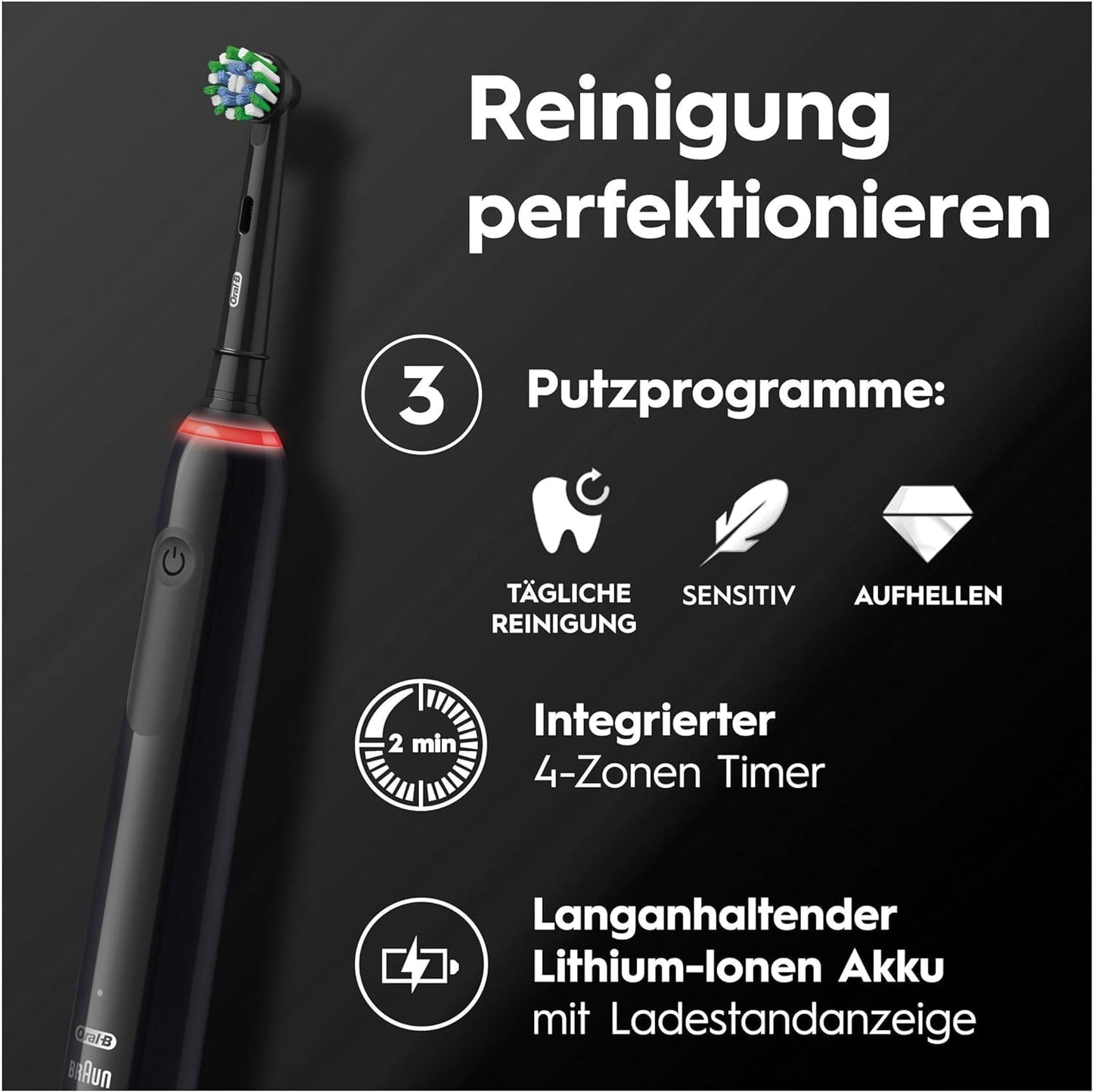Oral-B Pro 3 3900 Elektrische Zahnbürste,Electric Toothbrush, Doppelpack, drei Putzmodi, 360° Andruckkontrolle für Zahnpflege, Designed by Braun, Geschenk Mann,Frau, Black,Pink