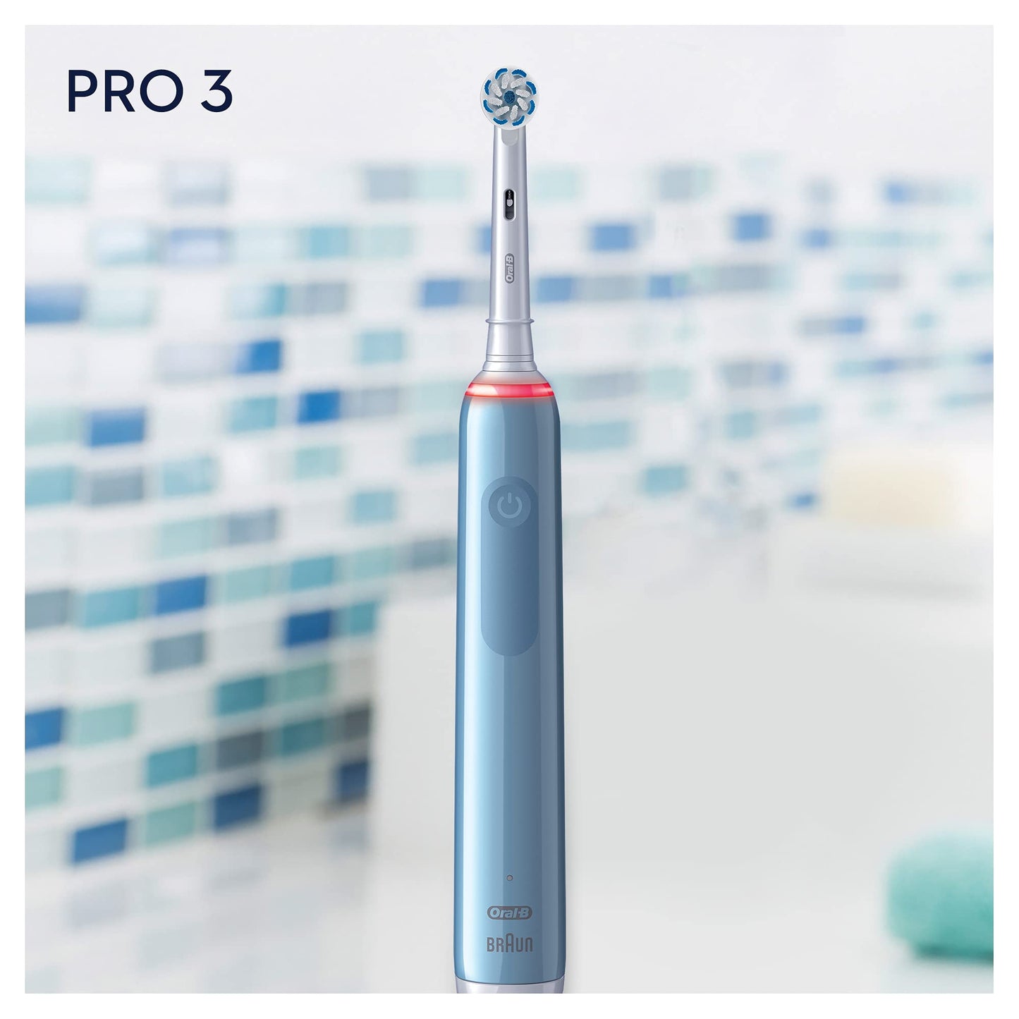 Oral-B PRO 3 3000 Sensitive Clean Elektrische Zahnbürste/Electric Toothbrush, mit 3 Putzmodi inkl. Sensitiv und visueller 360° Andruckkontrolle für Zahnpflege, Designed by Braun, blau