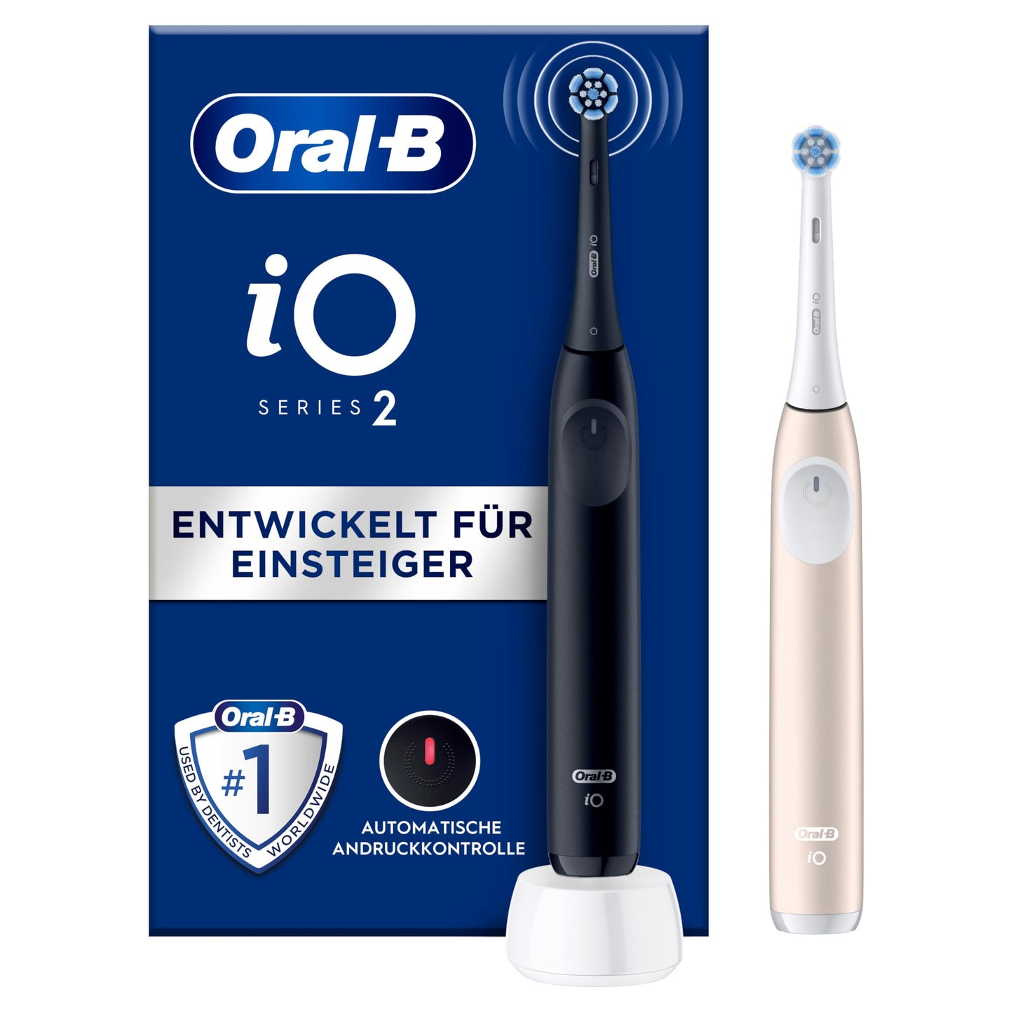 Oral-B iO Series 2 Elektrische Zahnbürste,Electric Toothbrush, DUO Pack inkl. zweitem Handstück, 3 Putzmodi für Zahnpflege, Magnet-Technologie, Designed by Braun, Night Black , Calm Pink