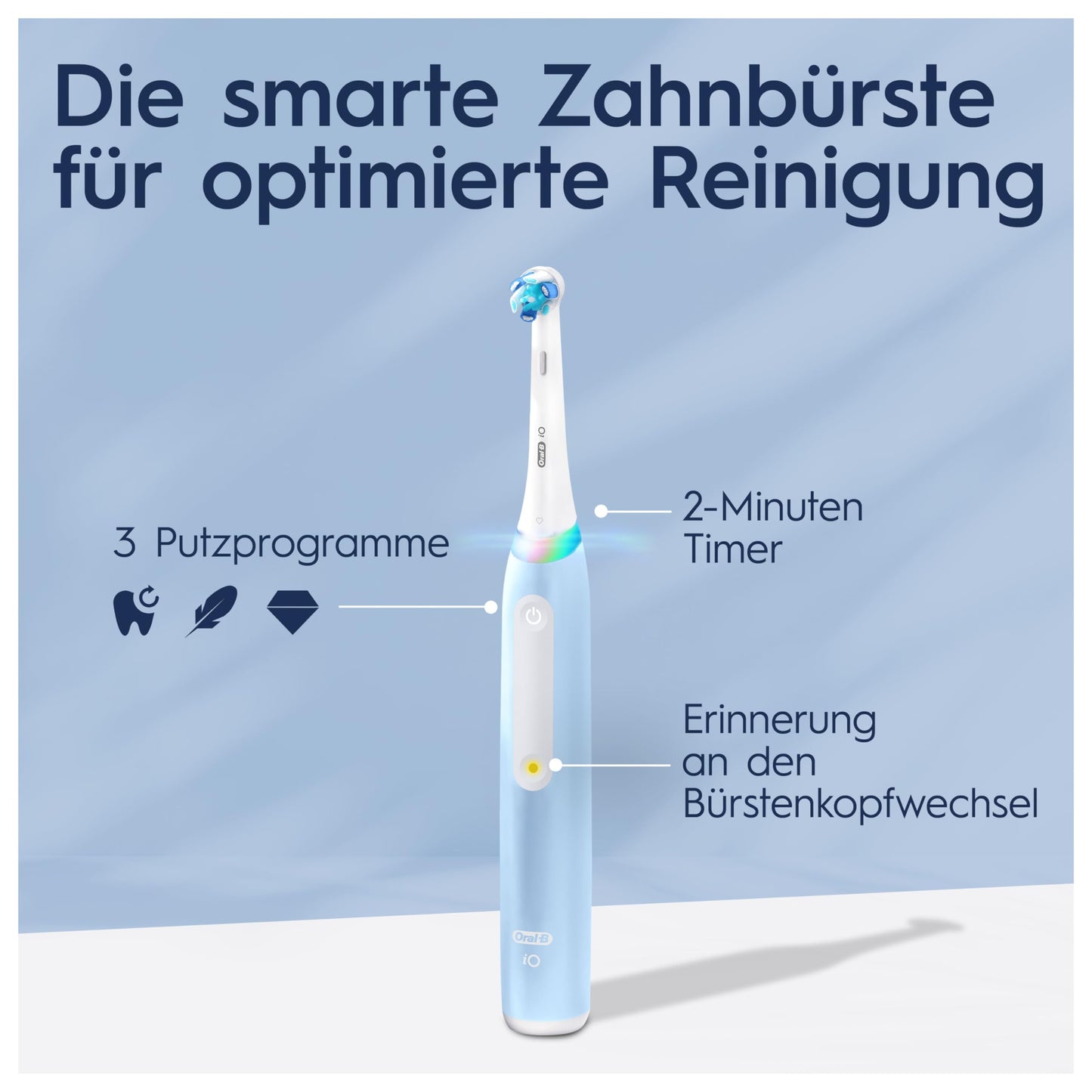 Oral-B iO Series 3 Plus Edition Elektrische Zahnbürste, Electric Toothbrush, PLUS 3 Aufsteckbürsten, 3 Putzmodi für Zahnpflege, Designed by Braun, TESTSIEGER Stiftung Warentest (12/2024), Ice Blau