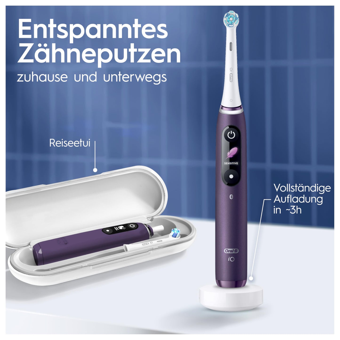 Oral-B iO Series 8 Plus Edition Elektrische Zahnbürste, Electric Toothbrush, PLUS 3 Aufsteckbürsten, 6 Putzmodi für Zahnpflege, Reiseetui, Designed by Braun, Violet Ametrine