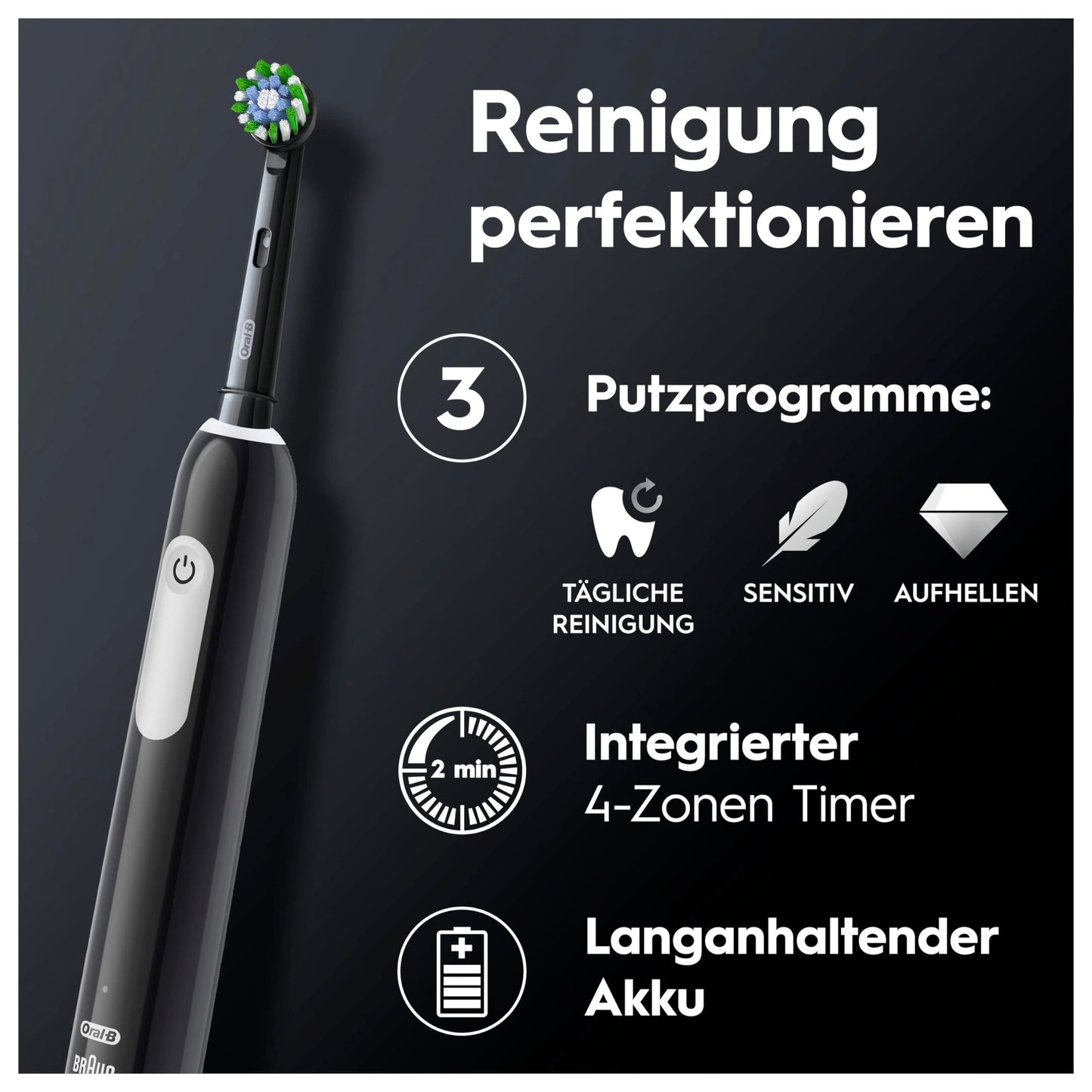 Oral-B Pro Series 1 Plus Edition Elektrische Zahnbürste/Electric Toothbrush, PLUS 3 Aufsteckbürsten, 3 Putzmodi für Zahnpflege, Designed by Braun, black