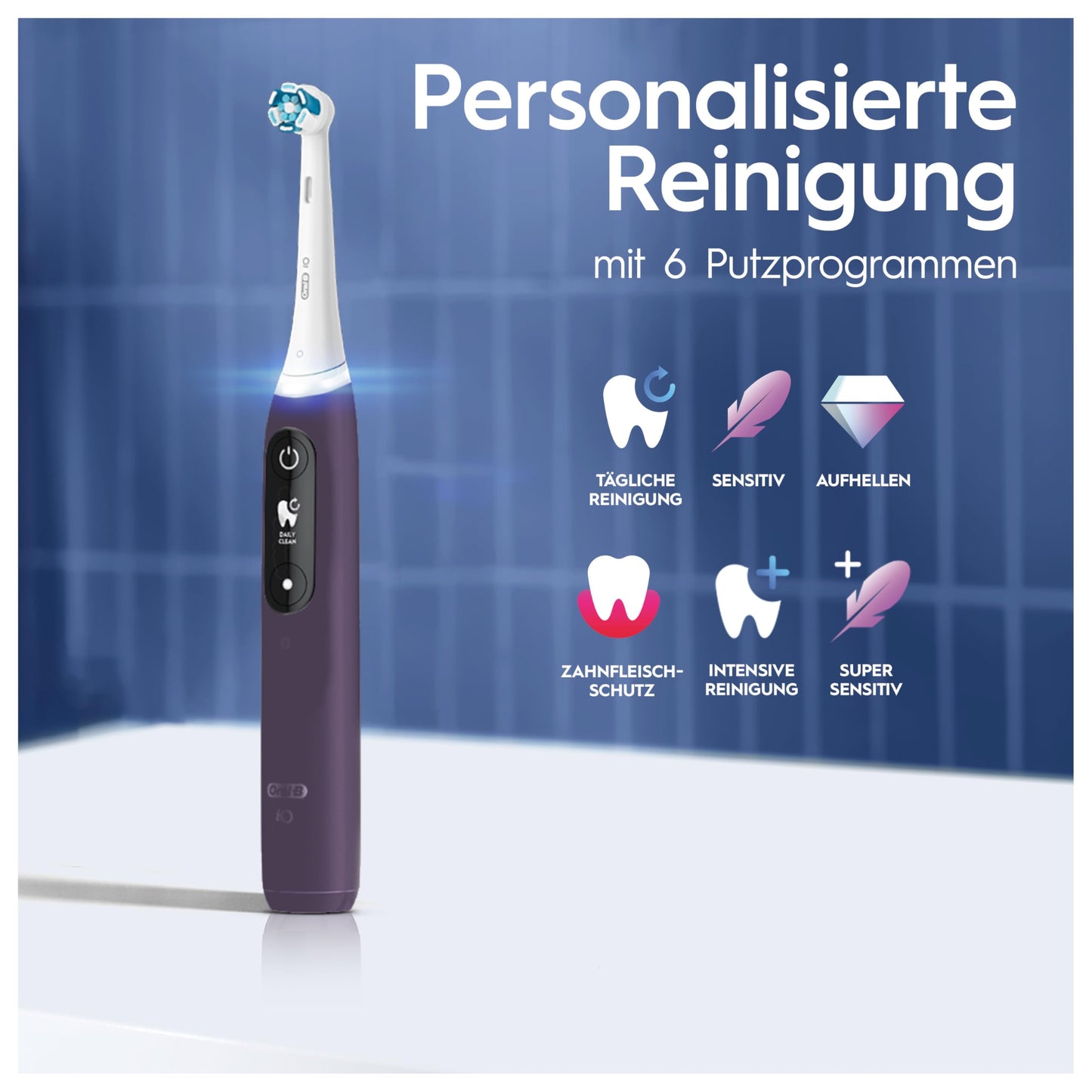 Oral-B iO Series 8 Plus Edition Elektrische Zahnbürste, Electric Toothbrush, PLUS 3 Aufsteckbürsten, 6 Putzmodi für Zahnpflege, Reiseetui, Designed by Braun, Violet Ametrine