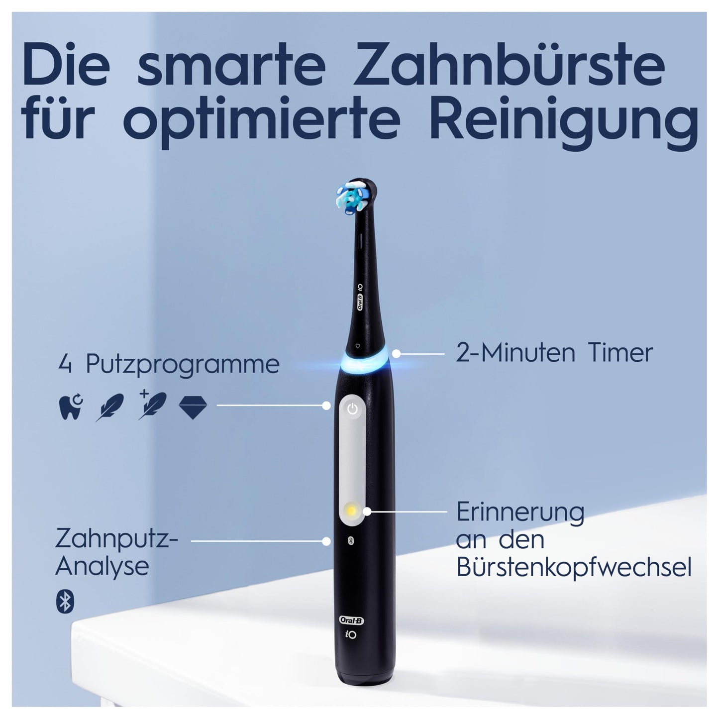 Oral-B iO Series 4 Plus Edition Elektrische Zahnbürste/Electric Toothbrush, PLUS 3 Aufsteckbürsten, 4 Putzmodi für Zahnpflege, Reiseetui, Designed by Braun, matt schwarz