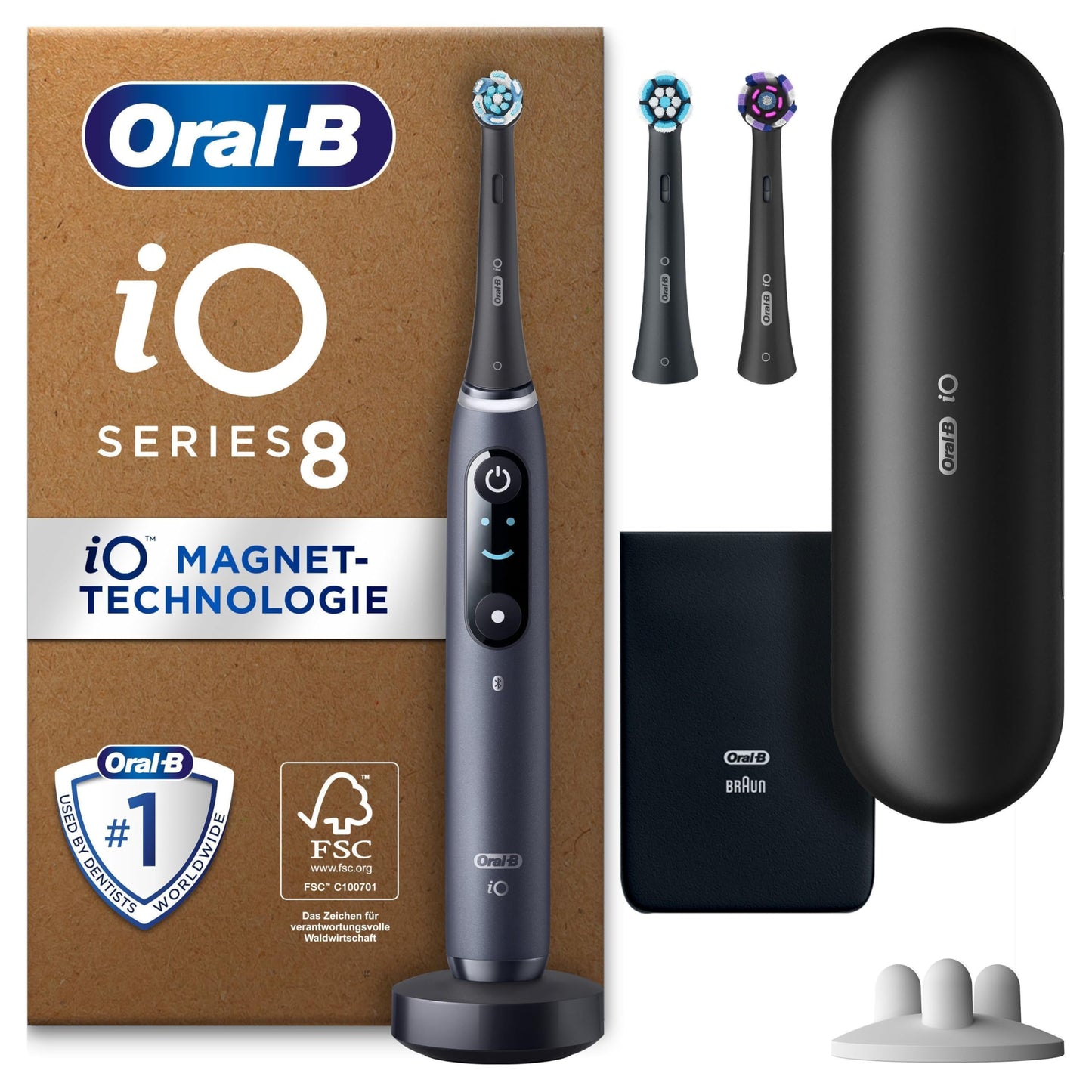 Oral-B iO Series 8 Plus Edition Elektrische Zahnbürste/Electric Toothbrush, PLUS 3 Aufsteckbürsten inkl. Whitening, Magnet-Etui, 6 Putzmodi, Designed by Braun, Geschenk Mann/Frau, Black Onyx