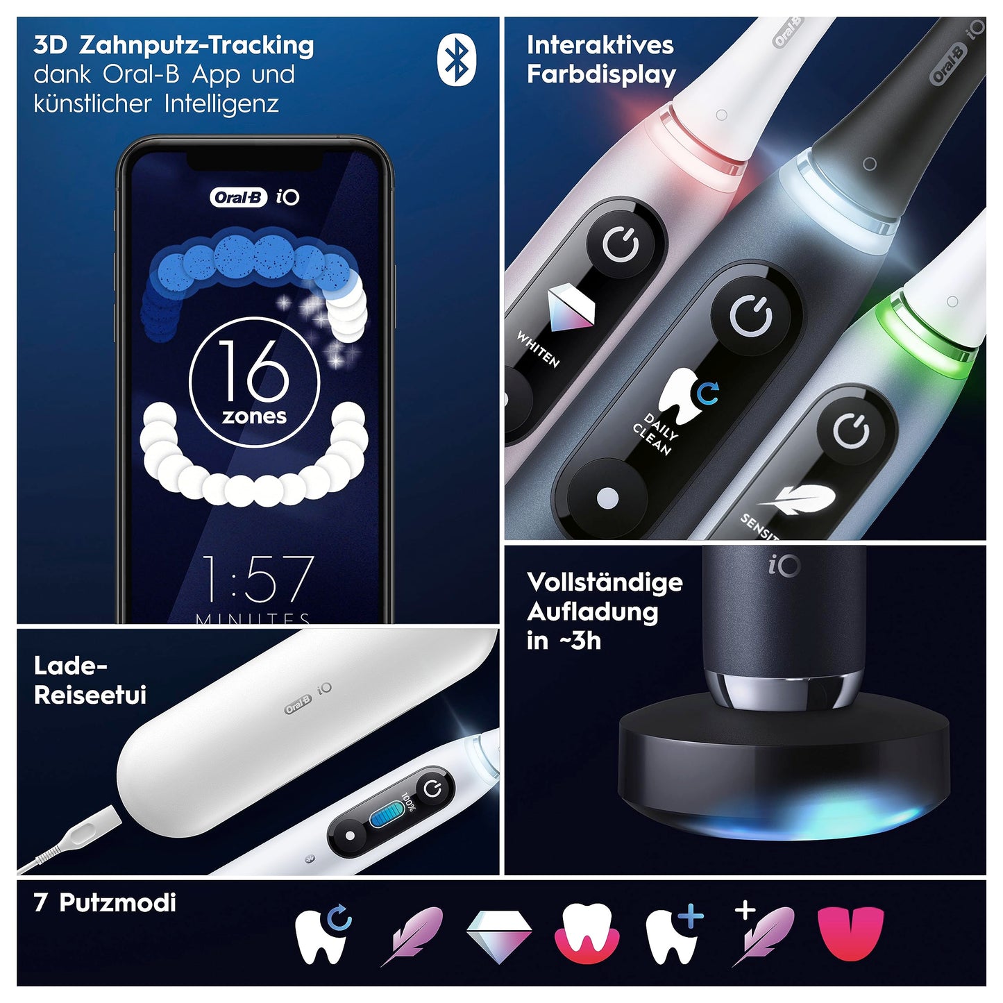 Oral-B iO Series 9 Plus Edition Elektrische Zahnbürste, Electric Toothbrush, PLUS 3 Aufsteckbürsten, 7 Putzmodi für Zahnpflege, Lade-Reiseetui, Designed by Braun, black onyx