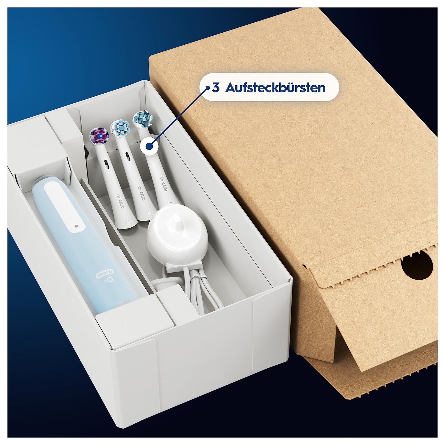 Oral-B iO Series 3 Plus Edition Elektrische Zahnbürste, Electric Toothbrush, PLUS 3 Aufsteckbürsten, 3 Putzmodi für Zahnpflege, Designed by Braun, TESTSIEGER Stiftung Warentest (12/2024), Ice Blau