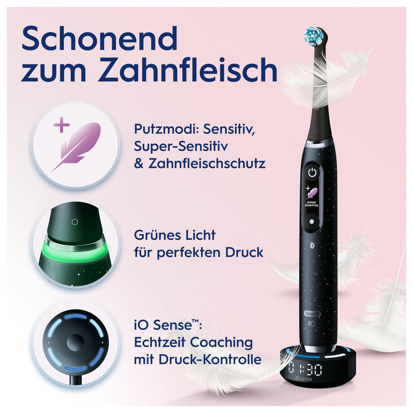 Oral-B iO Series 10 Elektrische Zahnbürste/Electric Toothbrush, 7 Putzmodi für Zahnpflege, iOSense, Farbdisplay, Lade-Reiseetui, Designed by Braun, cosmic black