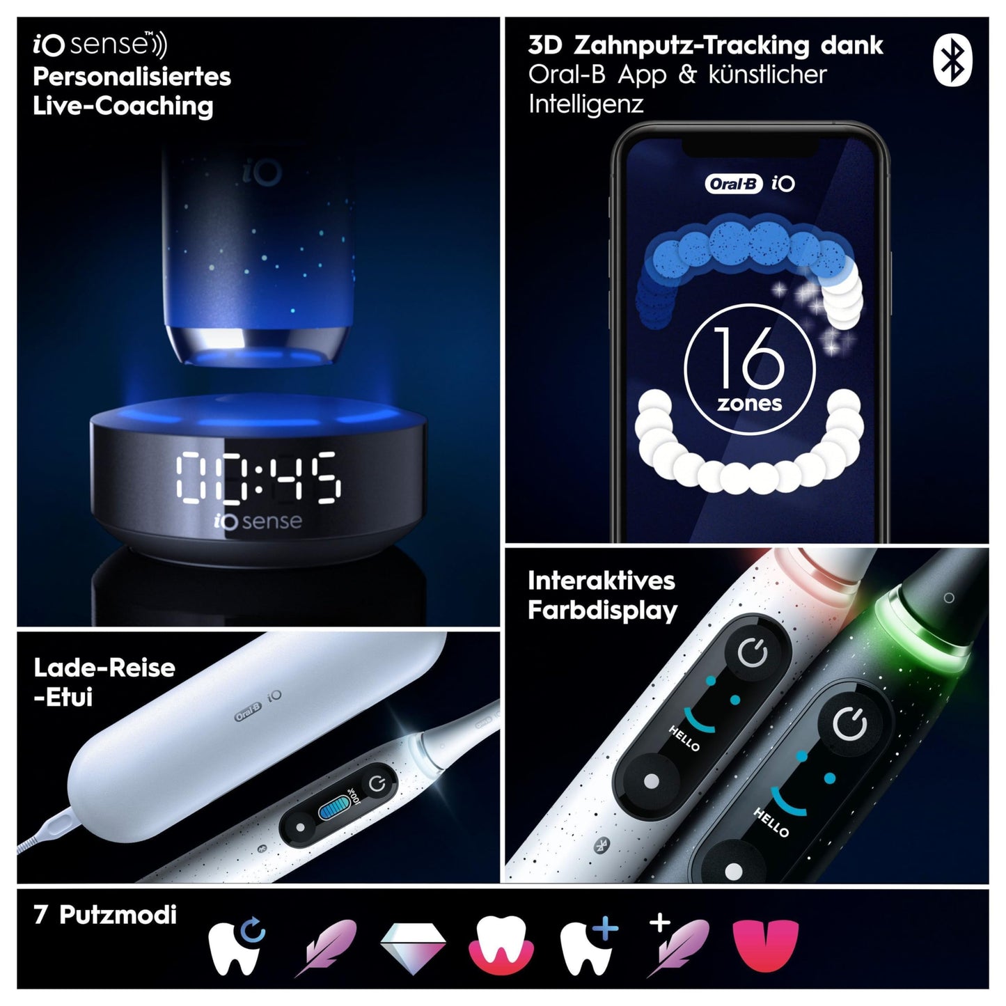 Oral-B iO Series 10 Elektrische Zahnbürste/Electric Toothbrush, 7 Putzmodi für Zahnpflege, iOSense, Farbdisplay, Lade-Reiseetui, Designed by Braun, cosmic black