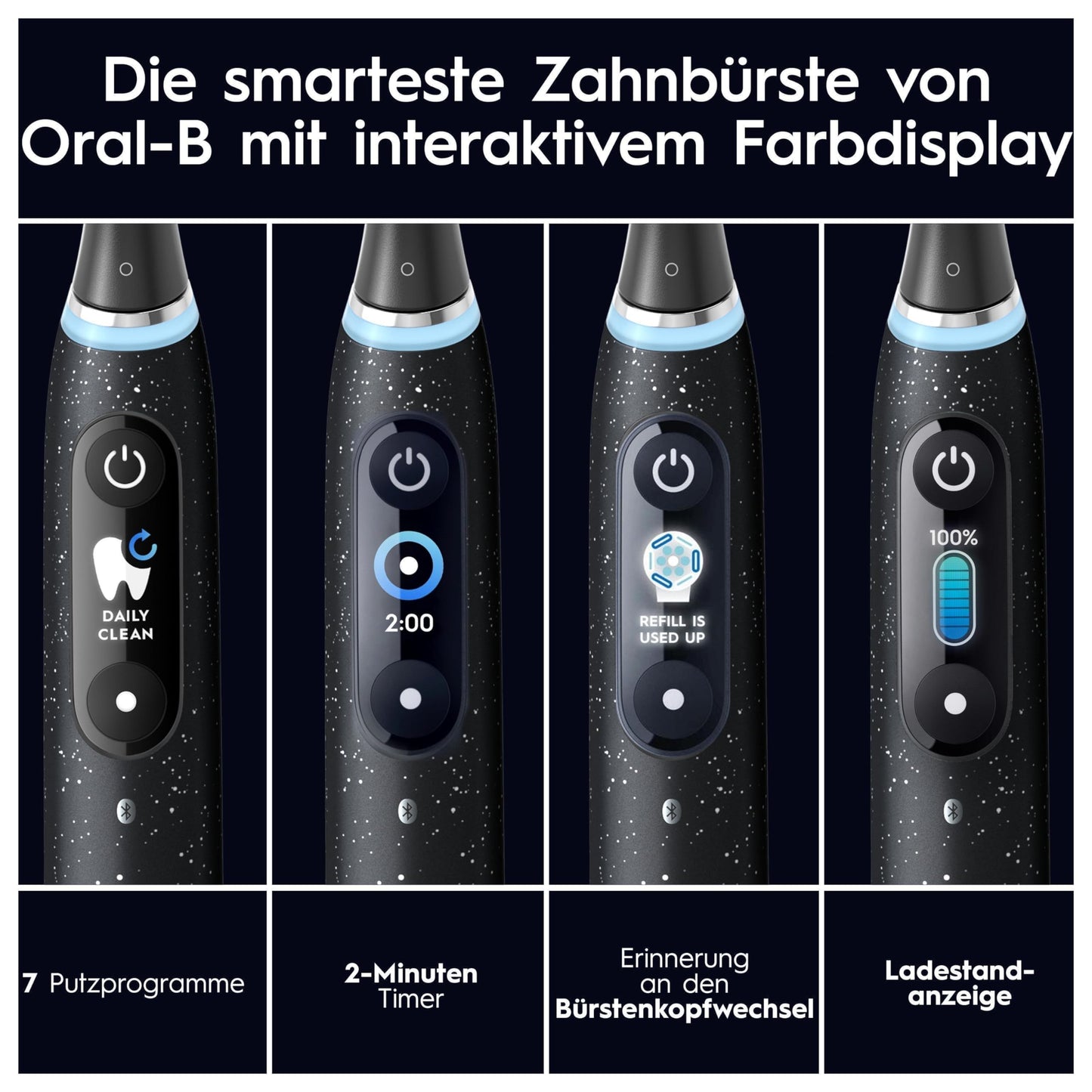 Oral-B iO Series 10 Elektrische Zahnbürste/Electric Toothbrush, 7 Putzmodi für Zahnpflege, iOSense, Farbdisplay, Lade-Reiseetui, Designed by Braun, cosmic black