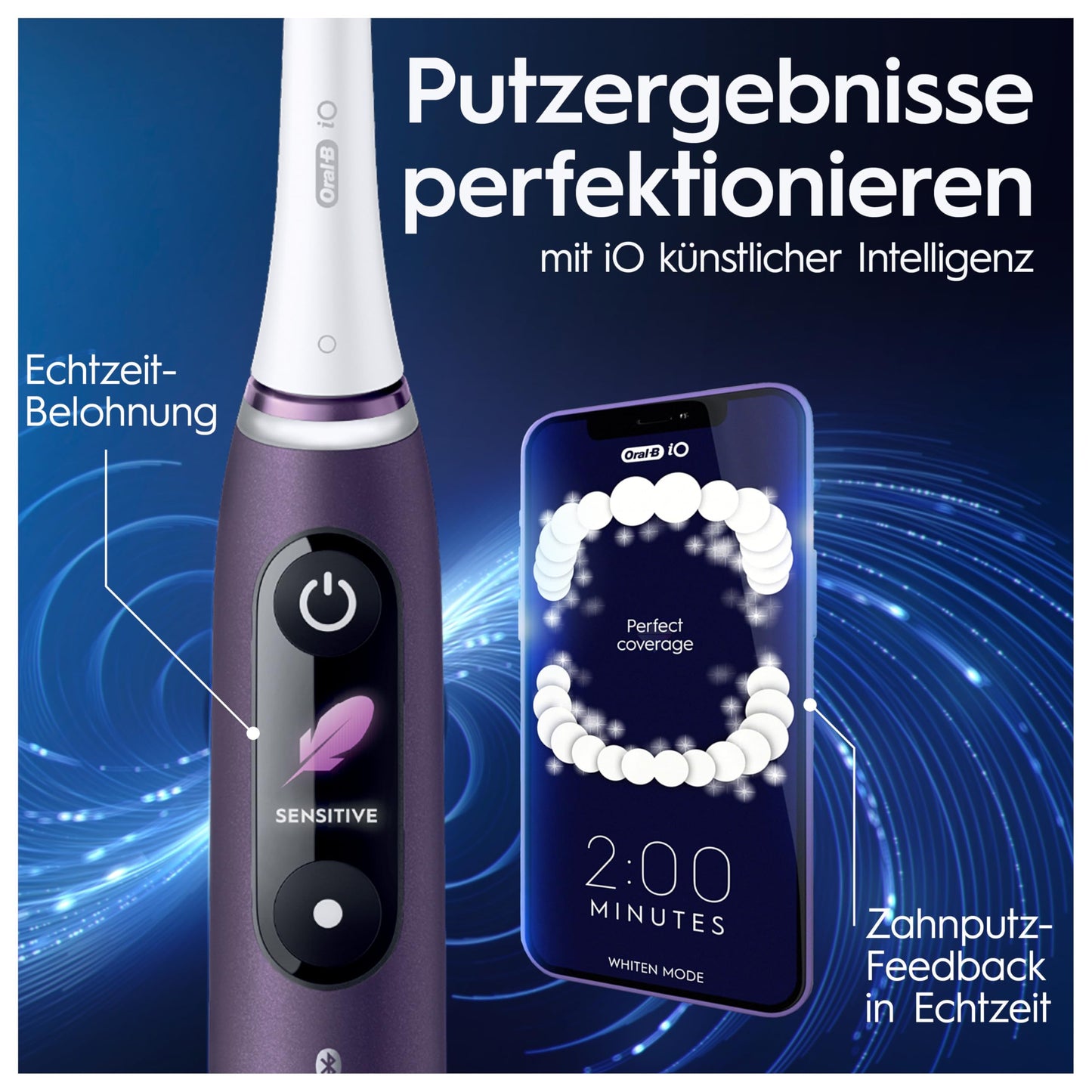 Oral-B iO Series 8 Plus Edition Elektrische Zahnbürste, Electric Toothbrush, PLUS 3 Aufsteckbürsten, 6 Putzmodi für Zahnpflege, Reiseetui, Designed by Braun, Violet Ametrine