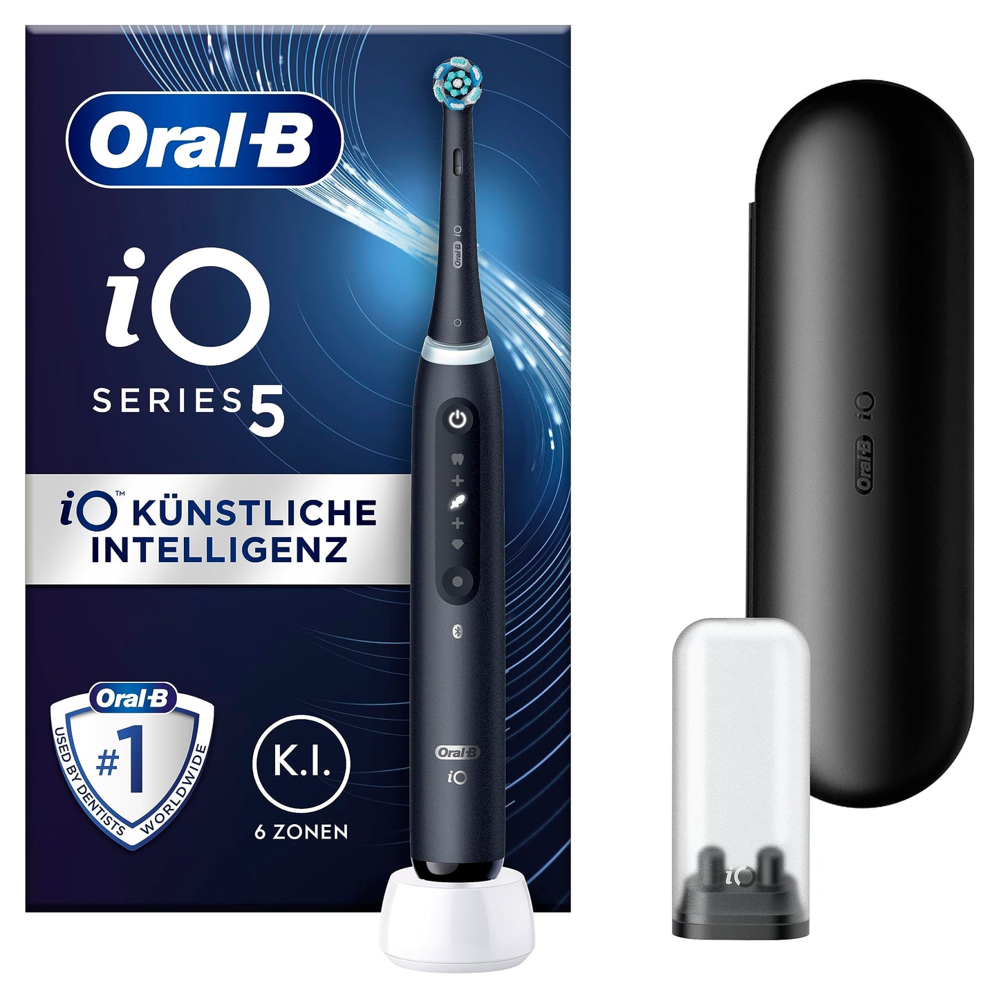 Oral-B iO Series 5 Elektrische Zahnbürste/Electric Toothbrush, Magnet-Technologie, 5 Putzmodi für Zahnpflege, LED-Anzeige & Reiseetui, Designed by Braun, matt black