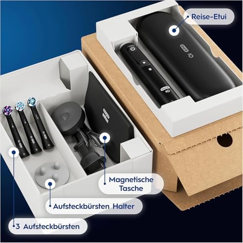 Oral-B iO Series 8 Plus Edition Elektrische Zahnbürste/Electric Toothbrush, PLUS 3 Aufsteckbürsten inkl. Whitening, Magnet-Etui, 6 Putzmodi, Designed by Braun, Geschenk Mann/Frau, Black Onyx
