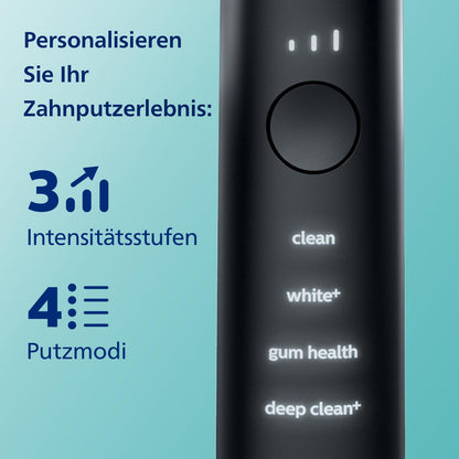 Philips Sonicare DiamondClean 9000 elektrische Zahnbürste, Schallzahnbürste mit App, Drucksensor, 4 Putzmodi, 3 Intensitätsstufen, Ladeglas und USB-Reiseetui, Schwarz, Modell HX9911/09