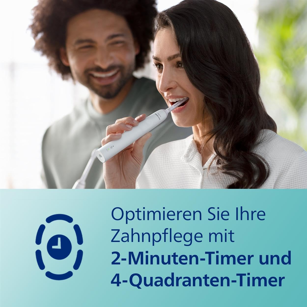 Philips Sonicare 3100 elektrische Zahnbürste, Schallzahnbürste, Andruckkontrolle und Timer, Weiß, Zweierpack, Modell HX3675/13