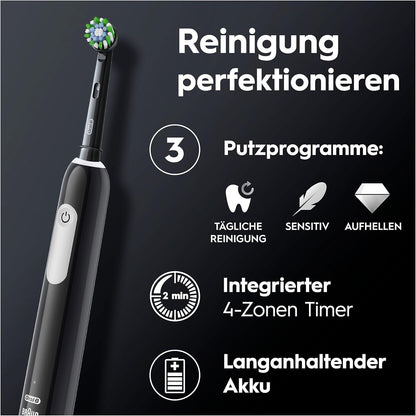 Oral-B Pro Series 1 Elektrische Zahnbürste/Electric Toothbrush, Doppelpack, 2 Aufsteckbürsten, 3 Putzmodi und Drucksensor für Zahnpflege, Designed by Braun, pink/black