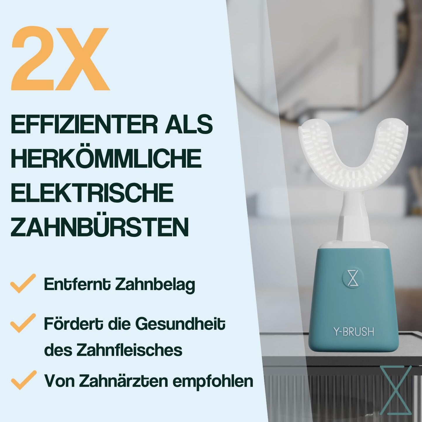 New Y-Brush Essential – Elektrische Schallzahnbürste – Automatisch – 3 Monate Akkulaufzeit – 2 Vibrationsmodi – Essential-Pack für Erwachsene