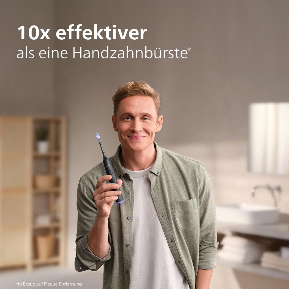 Philips Sonicare 7100 elektrische Zahnbürste, Schallzahnbürste mit App, 4 Putzmodi, 3 Intensitätsstufen, Andruckkontrolle, EasyStart, SmarTimer, Schwarz, 2er-Pack, Modell HX7429/03 [Neue Technologie]