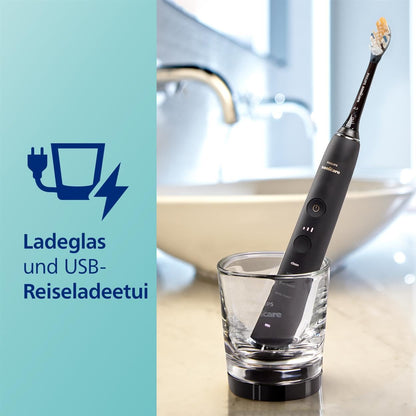 Philips Sonicare DiamondClean Smart 9400 elektrische Zahnbürste, Schallzahnbürste mit App, Drucksensor, Bürstenkopferkennung, 4 Putzmodi und 3 Intensitätsstufen, Schwarz, Modell HX9917/89