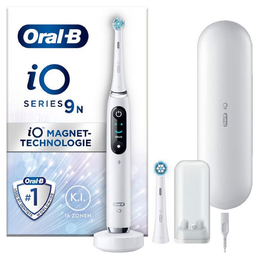 Oral-B iO Series 9 Elektrische Zahnbürste/Electric Toothbrush, 2 Aufsteckbürsten, 7 Putzmodi, Zahnpflege, Farbdisplay, Lade-Reiseetui, white alabaster