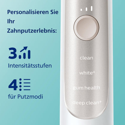 Philips Sonicare ExpertClean 7500 elektrische Zahnbürste, Schallzahnbürste mit App, 4 Putzmodi und 3 Intensitätsstufen, Drucksensor, Reiseetui, White-Gold, Modell HX9691/02