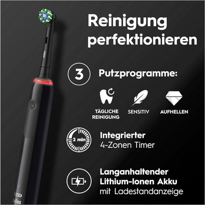 Oral-B Pro 3 3900 Elektrische Zahnbürste,Electric Toothbrush, Doppelpack, drei Putzmodi, 360° Andruckkontrolle für Zahnpflege, Designed by Braun, Geschenk Mann,Frau, Black,Pink