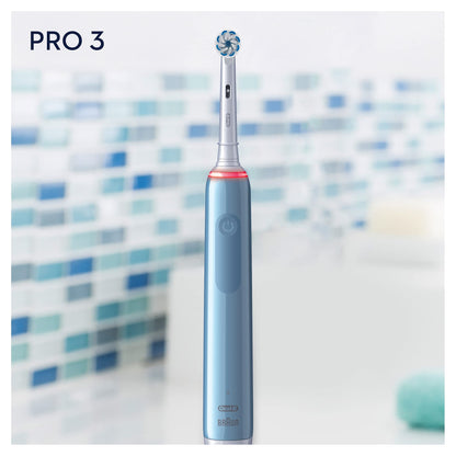 Oral-B PRO 3 3000 Sensitive Clean Elektrische Zahnbürste/Electric Toothbrush, mit 3 Putzmodi inkl. Sensitiv und visueller 360° Andruckkontrolle für Zahnpflege, Designed by Braun, blau