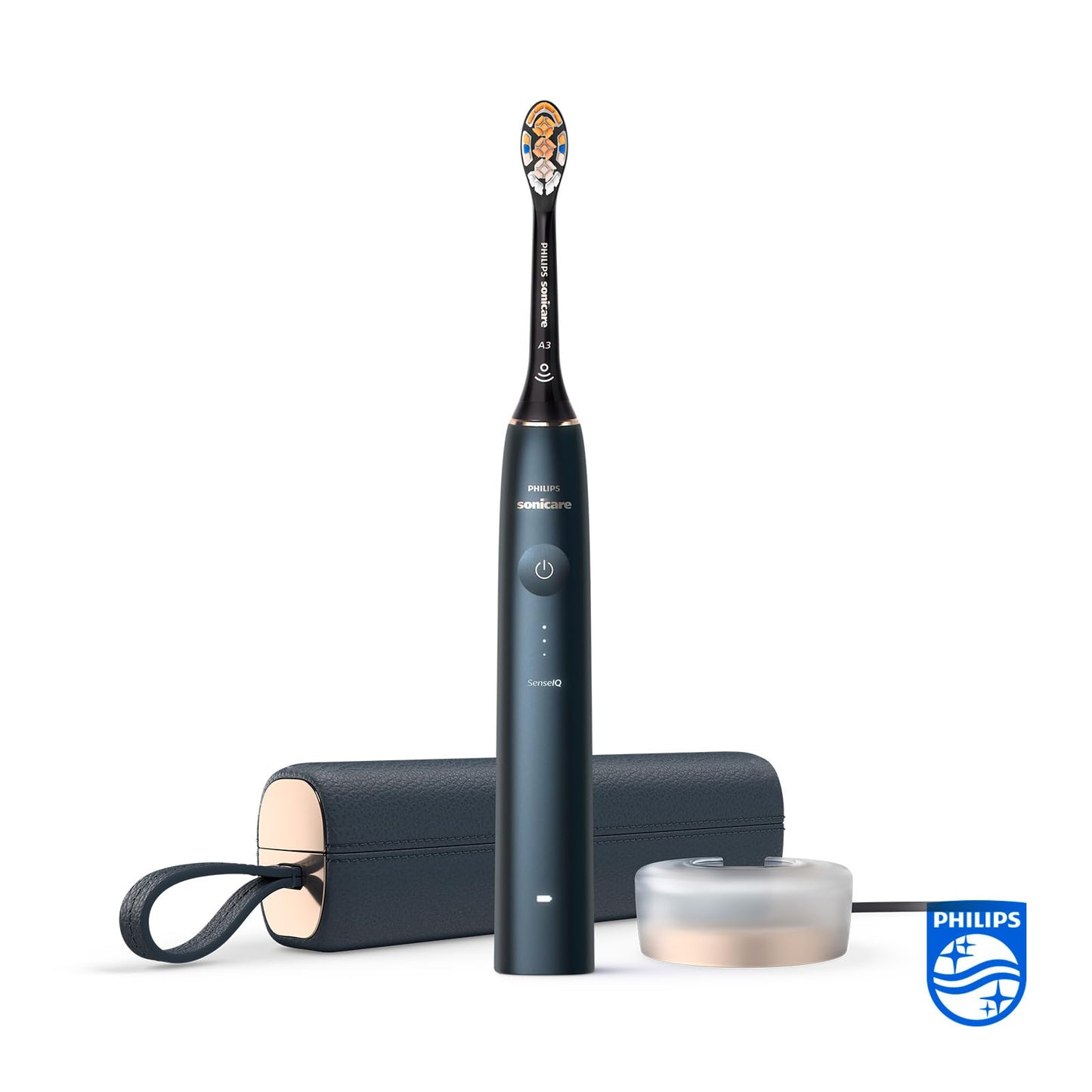 Philips Sonicare DiamondClean Prestige 9900 – Elektrische Zahnbürste mit SenseIQ, A3 Premium-All-in-One-Bürstenkopf und Ladeetui in Mitternachtsblau (Modell HX9992/12)