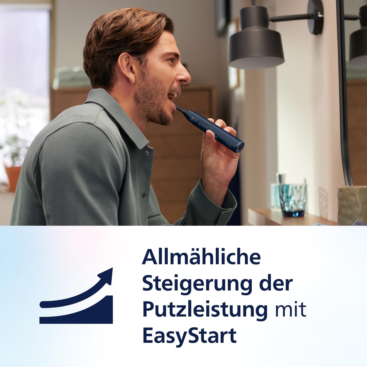 Philips Sonicare 5500 elektrische Zahnbürste, Schallzahnbürste mit 2 Putzmodi, Andruckkontrolle, EasyStart, SmarTimer und BrushPacer, Navy, Modell HX7113/01 [Neue Technologie]