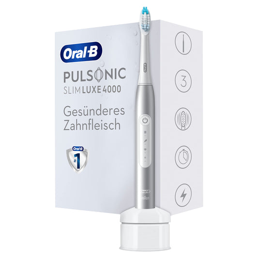 Oral-B Pulsonic Slim Luxe 4000 Elektrische Schallzahnbürste/Electric Toothbrush, 3 Putzmodi für Zahnpflege und gesundes Zahnfleisch, Geschenk Mann/Frau, platin