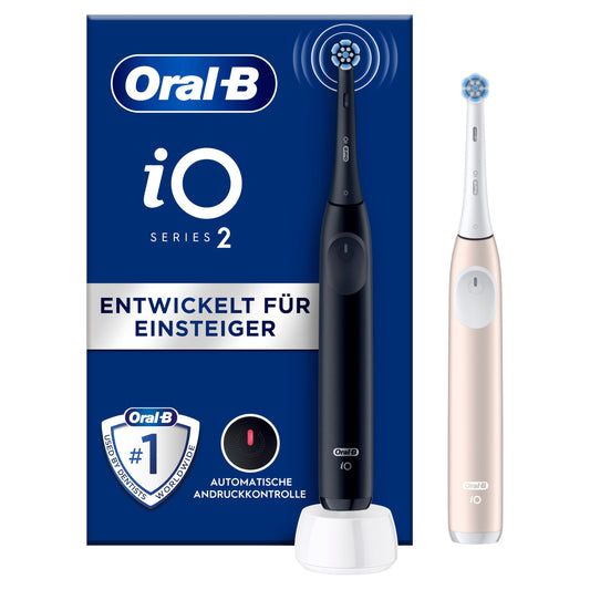 Oral-B iO Series 2 Elektrische Zahnbürste,Electric Toothbrush, DUO Pack inkl. zweitem Handstück, 3 Putzmodi für Zahnpflege, Magnet-Technologie, Designed by Braun, Night Black , Calm Pink