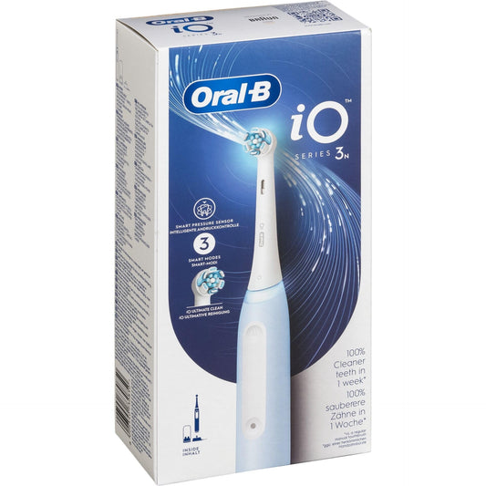 Oral-B iO 3N Elektrische Zahnbürste, blau, runde Bürste, weiche Mikrovibrationen, 3 Putzmodi, 1 Ladegerät, 1 Bürstenhalter, wiederaufladbar