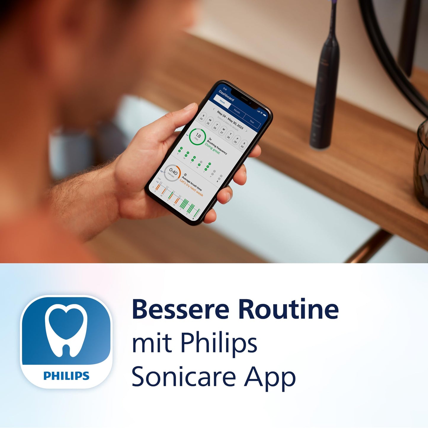 Philips Sonicare 7100 elektrische Zahnbürste, Schallzahnbürste mit App, 4 Putzmodi, 3 Intensitätsstufen, Andruckkontrolle, EasyStart, SmarTimer, Schwarz, 2er-Pack, Modell HX7429/03 [Neue Technologie]