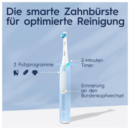 Oral-B iO Series 3 Plus Edition Elektrische Zahnbürste, Electric Toothbrush, PLUS 3 Aufsteckbürsten, 3 Putzmodi für Zahnpflege, Designed by Braun, TESTSIEGER Stiftung Warentest (12/2024), Ice Blau