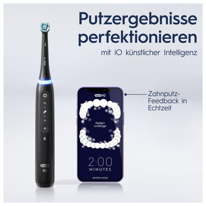 Oral-B iO Series 5 Elektrische Zahnbürste/Electric Toothbrush, Doppelpack, Magnet-Technologie, 2 Aufsteckbürsten, 5 Putzmodi für Zahnpflege, LED-Anzeige & Reiseetui, Designed by Braun, black/white