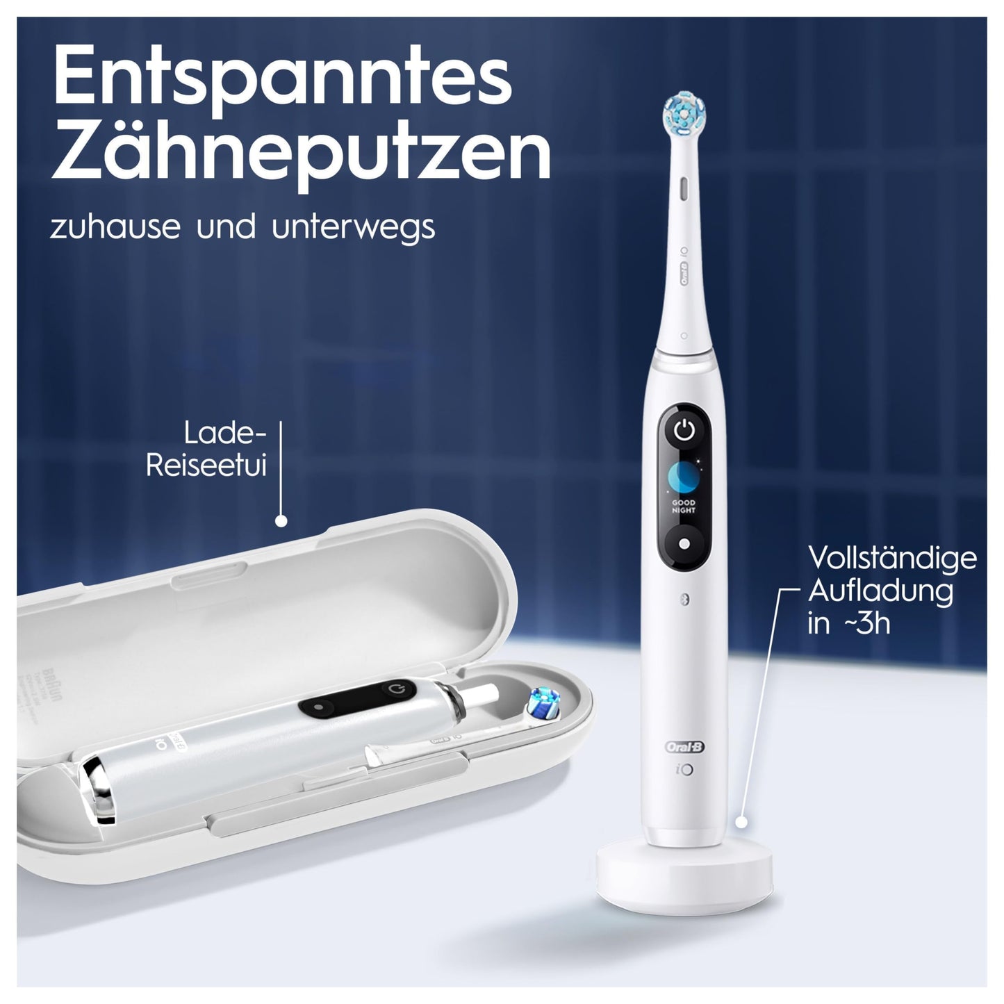 Oral-B iO Series 9 Elektrische Zahnbürste/Electric Toothbrush, 2 Aufsteckbürsten, 7 Putzmodi, Zahnpflege, Farbdisplay, Lade-Reiseetui, white alabaster