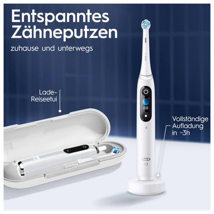 Oral-B iO Series 9 Elektrische Zahnbürste/Electric Toothbrush, 2 Aufsteckbürsten, 7 Putzmodi, Zahnpflege, Farbdisplay, Lade-Reiseetui, white alabaster
