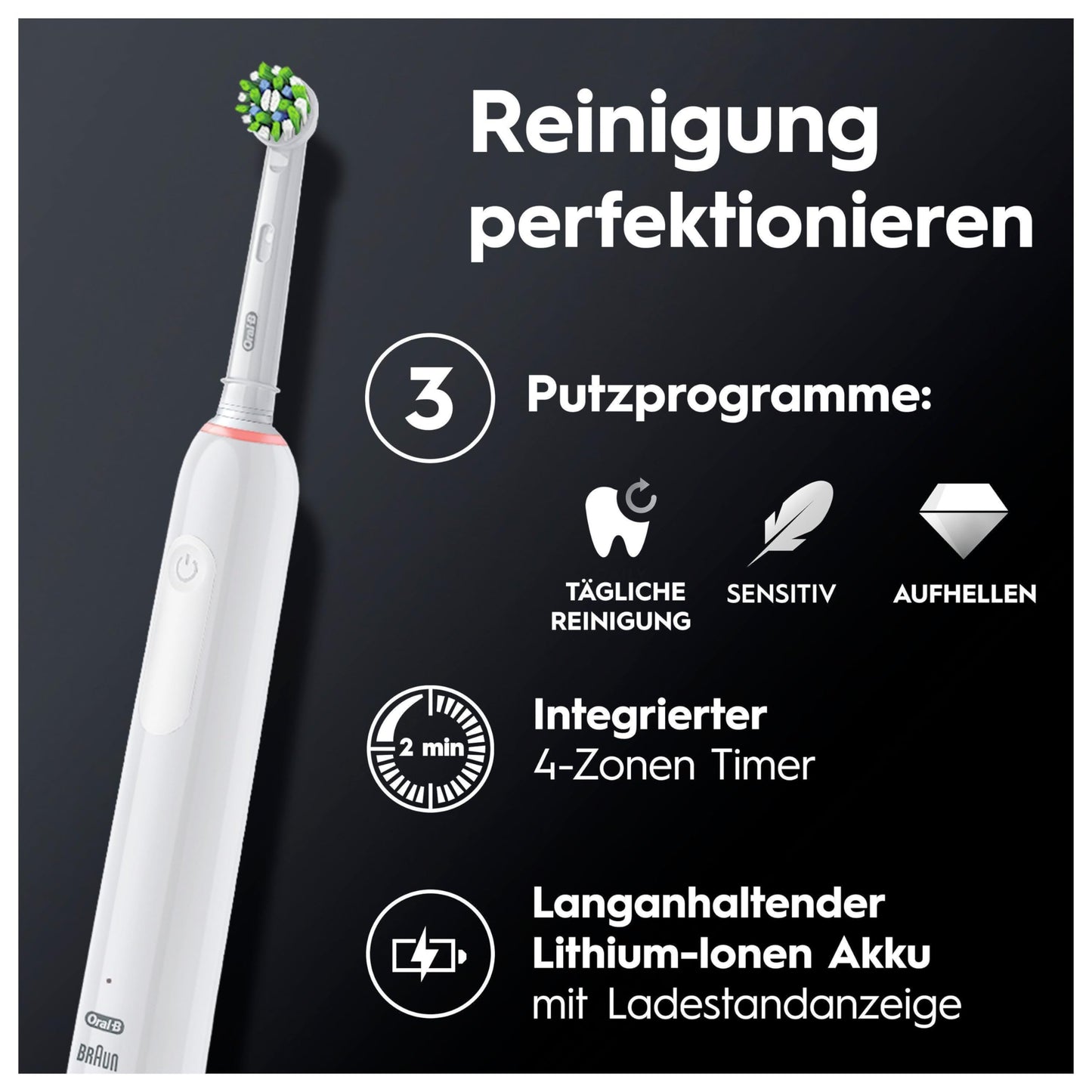 Oral-B Pro Series 3 Elektrische Zahnbürste/Electric Toothbrush, 1 Aufsteckbürste, 3 Putzmodi und visuelle 360° Andruckkontrolle für Zahnpflege, Reiseetui, Special Edition, Designed by Braun, white